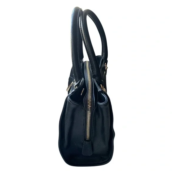 Guess Black Satchel with Gold Accents and Structured Design Handbag Purse Tote - Picture 4 of 14